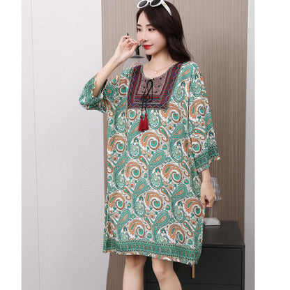 Vestido informal de manga larga con estampado étnico para mujer