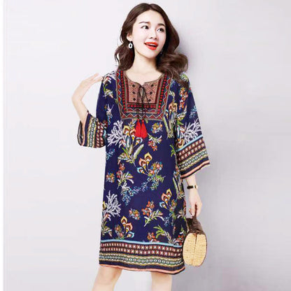 Vestido informal de manga larga con estampado étnico para mujer