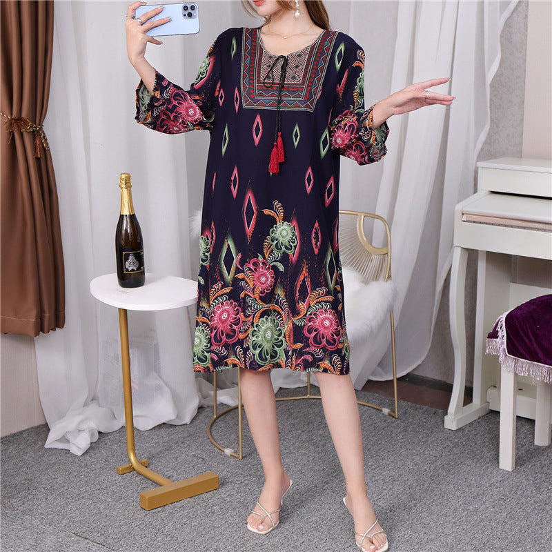 Vestido informal de manga larga con estampado étnico para mujer
