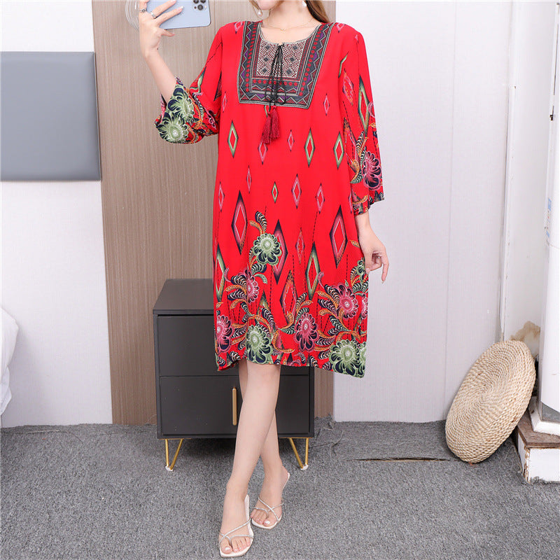 Vestido informal de manga larga con estampado étnico para mujer