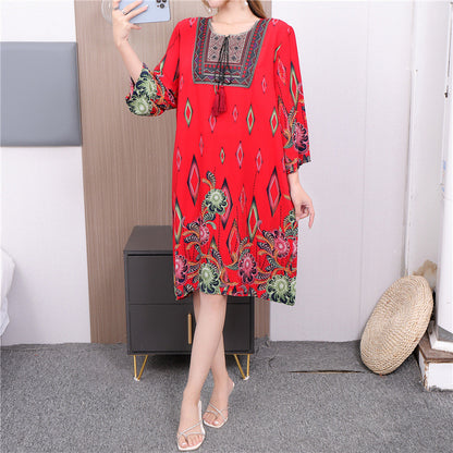 Vestido informal de manga larga con estampado étnico para mujer