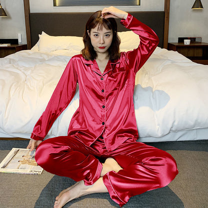 Conjunto de pijama informal de manga larga y pantalón de color liso para mujer