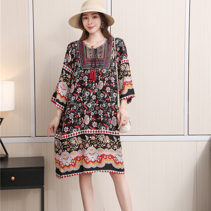 Vestido informal de manga larga con estampado étnico para mujer