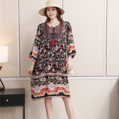 Vestido informal de manga larga con estampado étnico para mujer