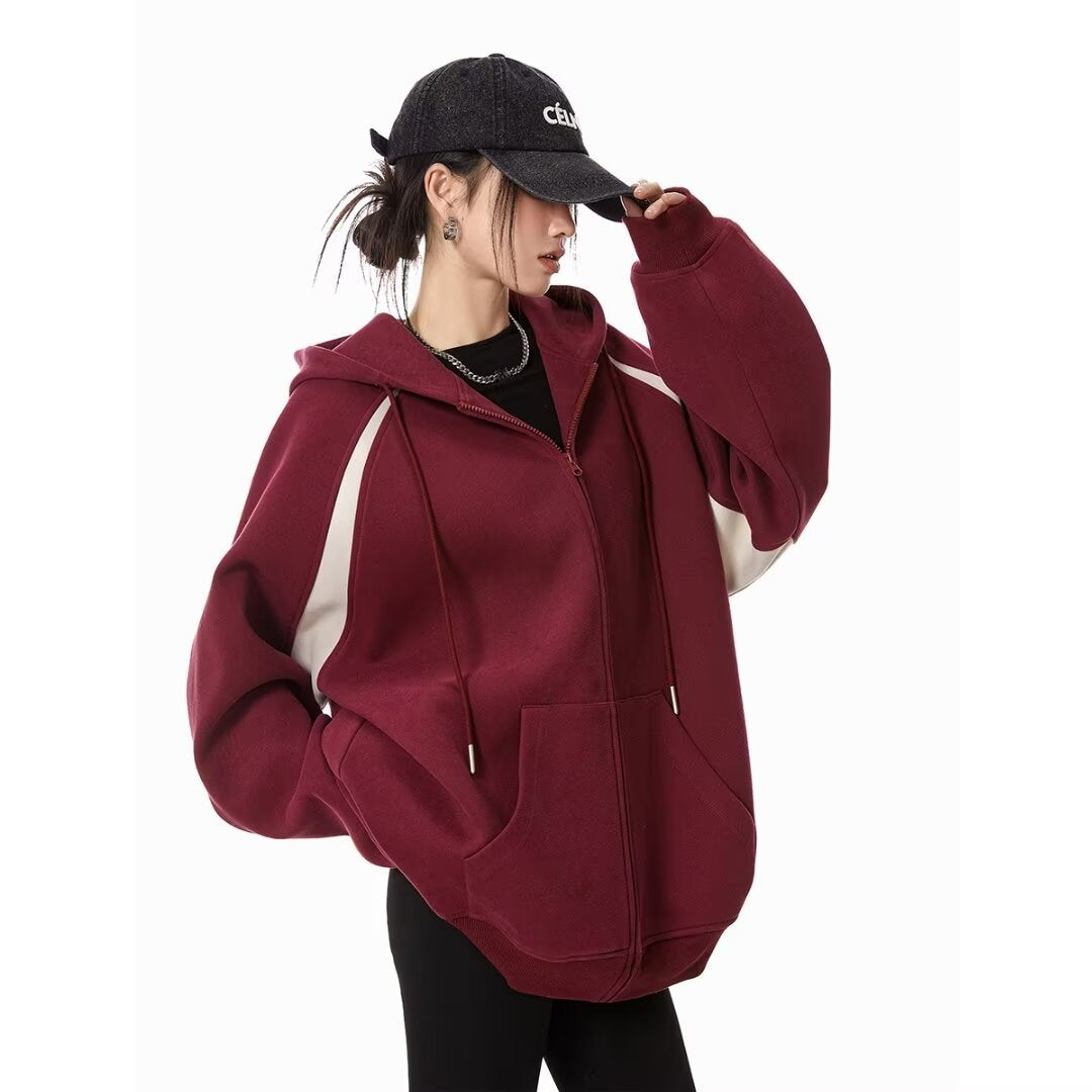 Sudadera con capucha estilo cárdigan retro informal con cremallera para mujer