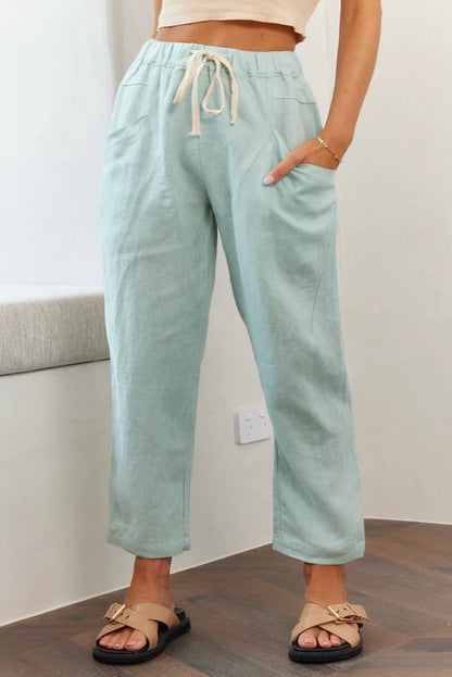 Women'S Loose Casual Lace-Up Cotton Linen Straight Pants