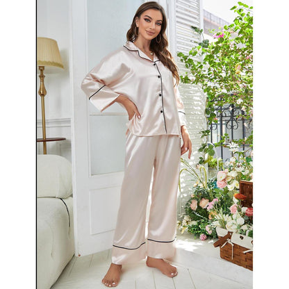 Conjunto de pijama de dos piezas para mujer, informal, con solapa, manga larga, pantalones holgados
