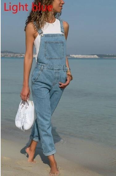Women Fashion Casual Solid Color Denim Overalls Pants