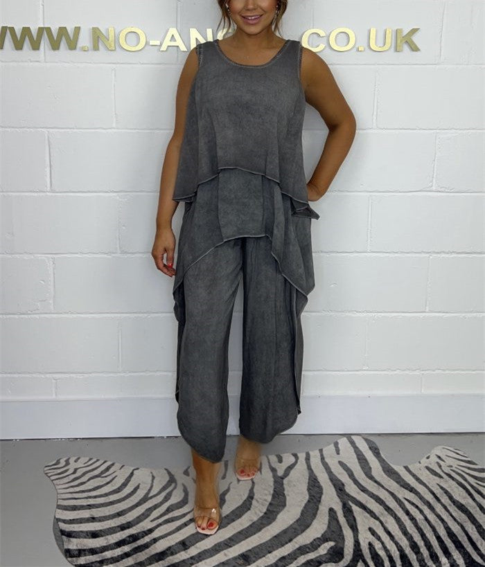 Conjunto de top y pantalones cortos informales sin mangas de color liso de talla grande a la moda para mujer
