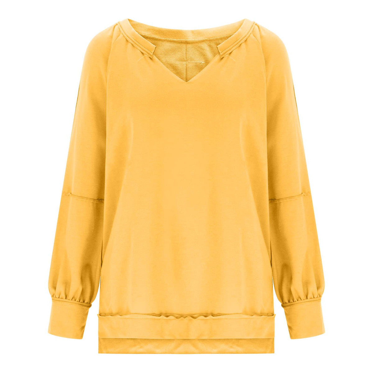 Camiseta informal holgada de manga larga con cuello en V y estampado irregular para mujer