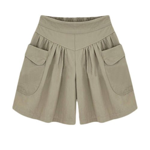 Women Casual Solid Color Pockets Wide Leg Shorts