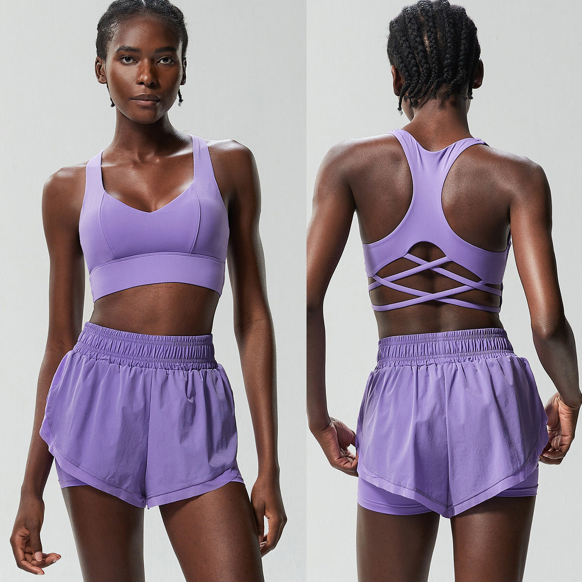 Women Casual Solid Color Sports Fitness Quick-Drying Top Tennis Yoga Pants Two-Piece Set