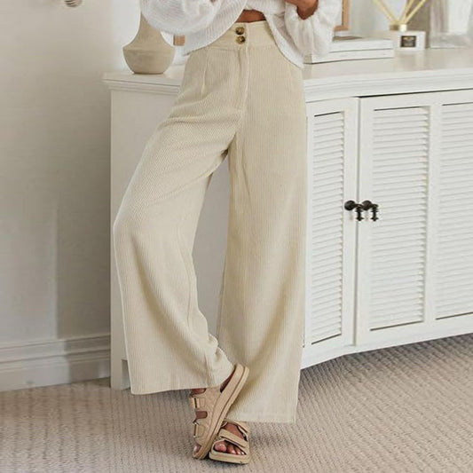 Pantalones casuales elásticos de pana con doble botón para mujer de otoño e invierno