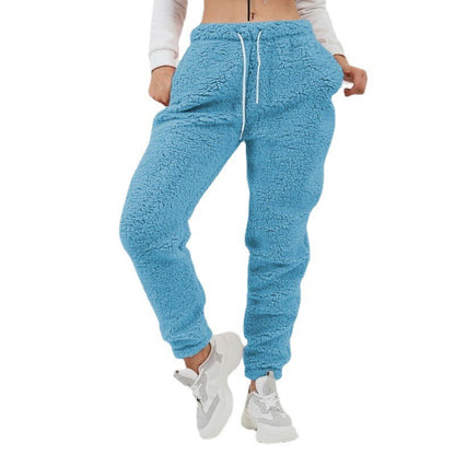 Women Plus Size Casual Solid Color Sports Plush Pocket Casual Pants
