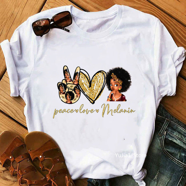 Camiseta informal de verano para mujer con estampado de dibujos animados de niña y manga corta