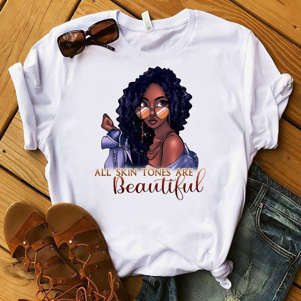 Camiseta informal de manga corta con estampado de dibujos animados para mujer