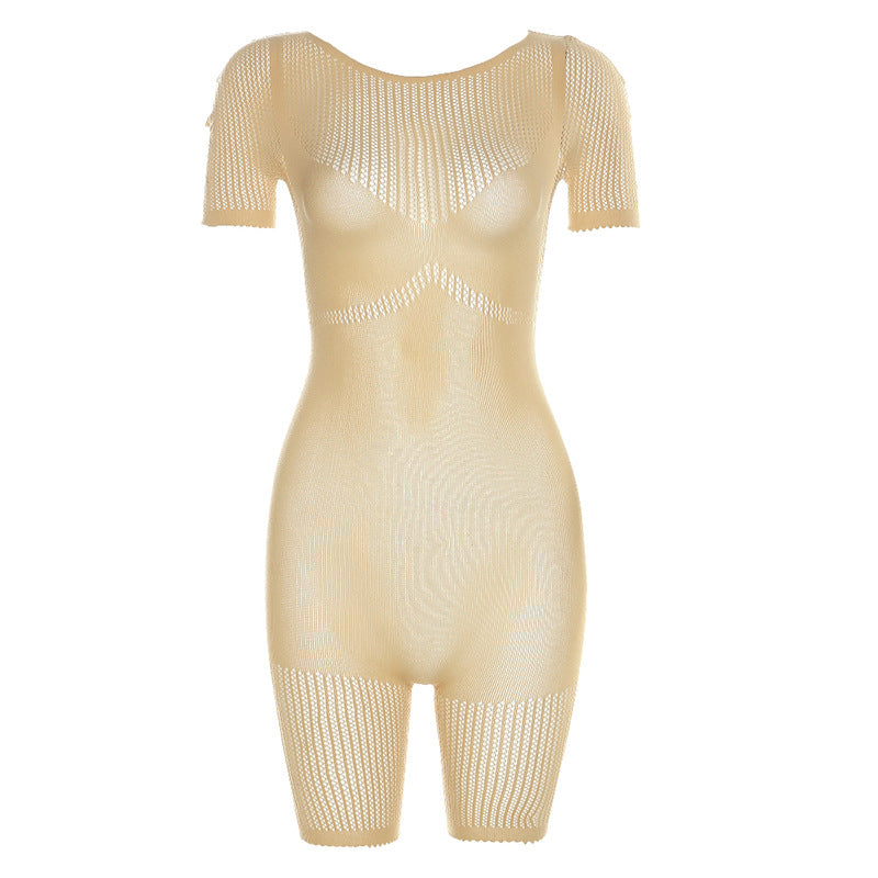 Women'S Casual Sexy Knitted Hollow See-Through Tight High-Waist Rompers