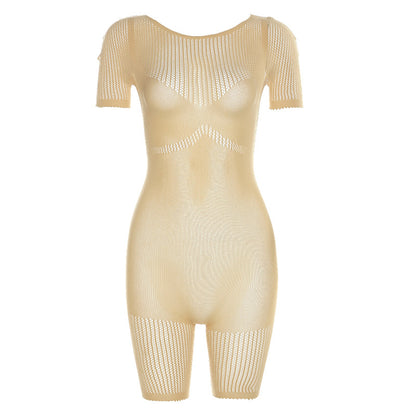 Women'S Casual Sexy Knitted Hollow See-Through Tight High-Waist Rompers