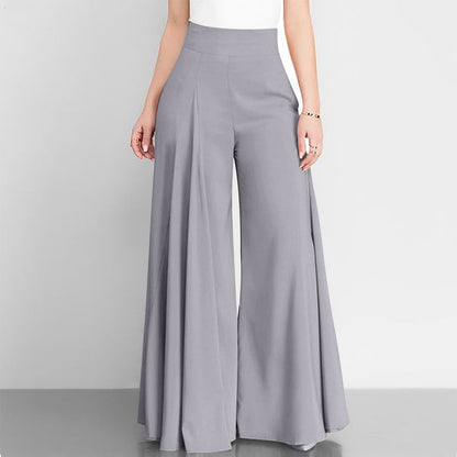 Women Fashion Casual Solid Color High Waist Wide Leg Thin Pants