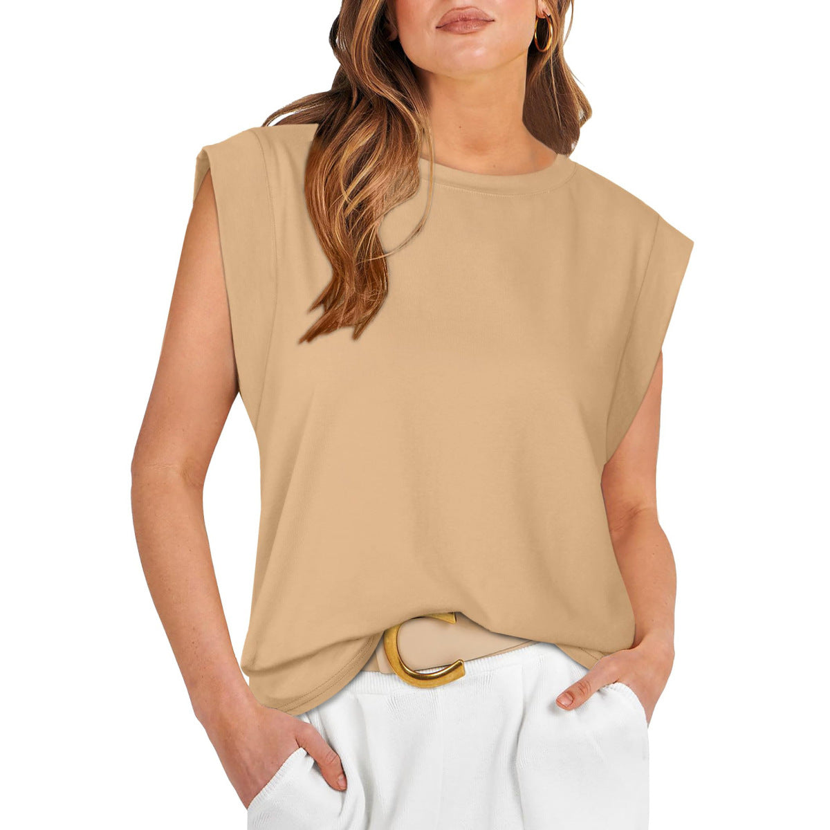 Camiseta informal holgada de verano con rayas y color liso para mujer