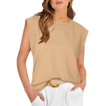 Camiseta informal holgada de verano con rayas y color liso para mujer