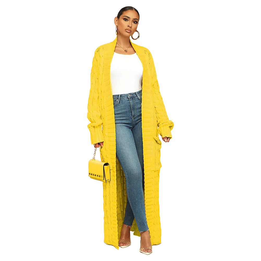 Women Winter Solid Color Long Sleeve Loose Casual Knitted Cardigan Over Coat