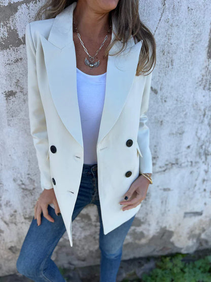 Chaqueta blazer informal de manga larga con solapa de color liso a la moda para mujer