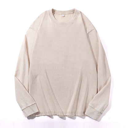 Camiseta holgada informal de manga larga con cuello redondo y color liso para mujer