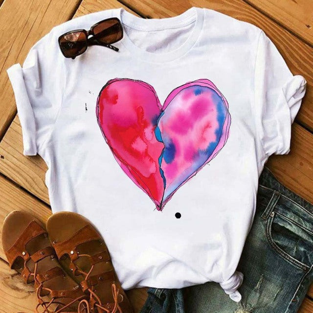 Camiseta informal de manga corta con estampado de diente de león para mujer