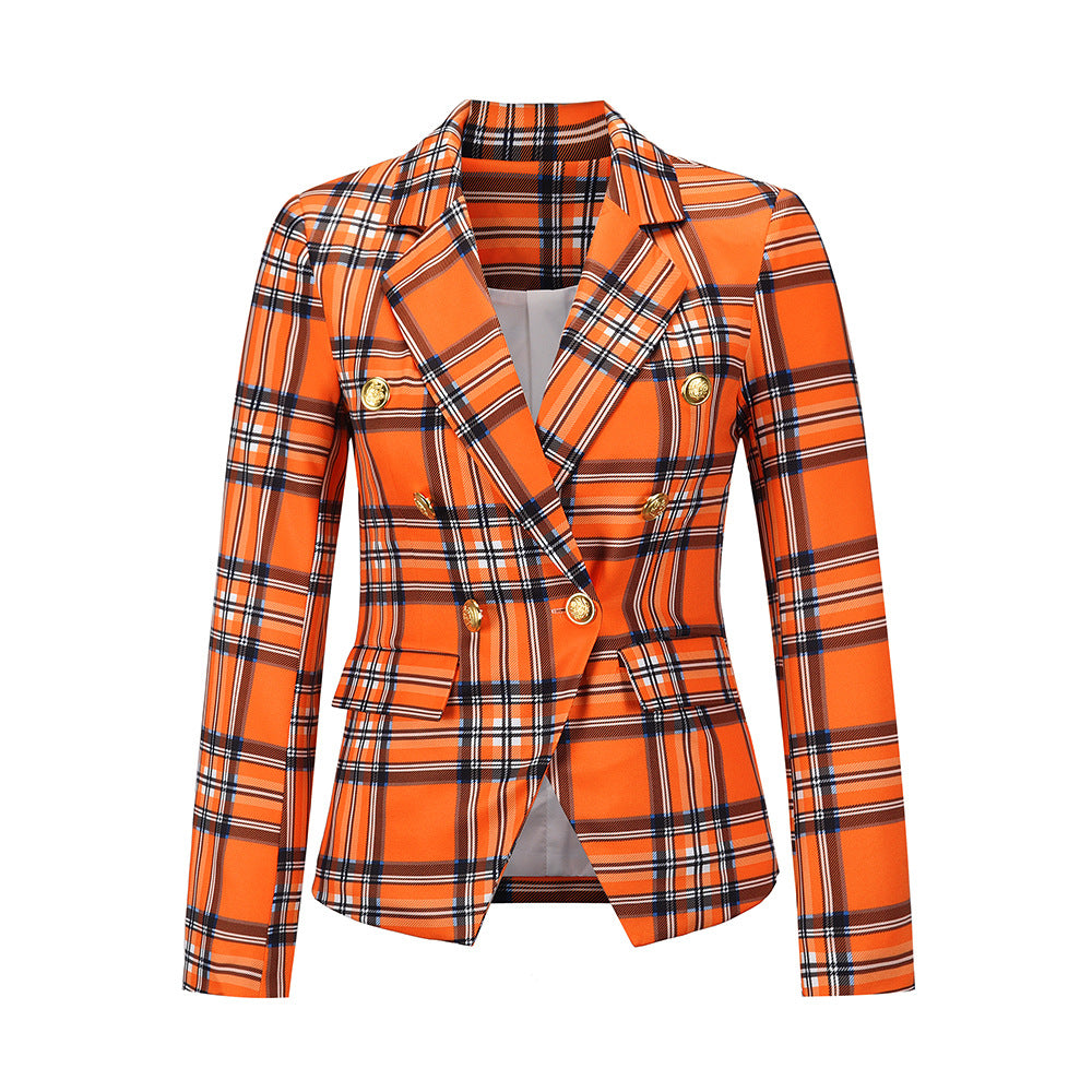 Chaqueta de traje con botones a cuadros informal de moda para mujer