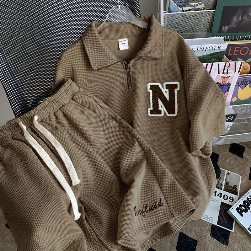 Women Casual Short Sleeve Loose Polo Shirt And Drawstring Shorts Sports Set