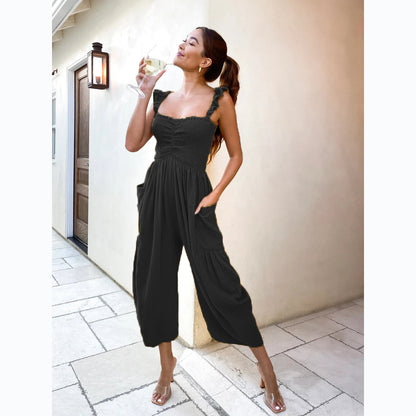 Women'S Casual Solid Color Straight Leg Jumpsuit