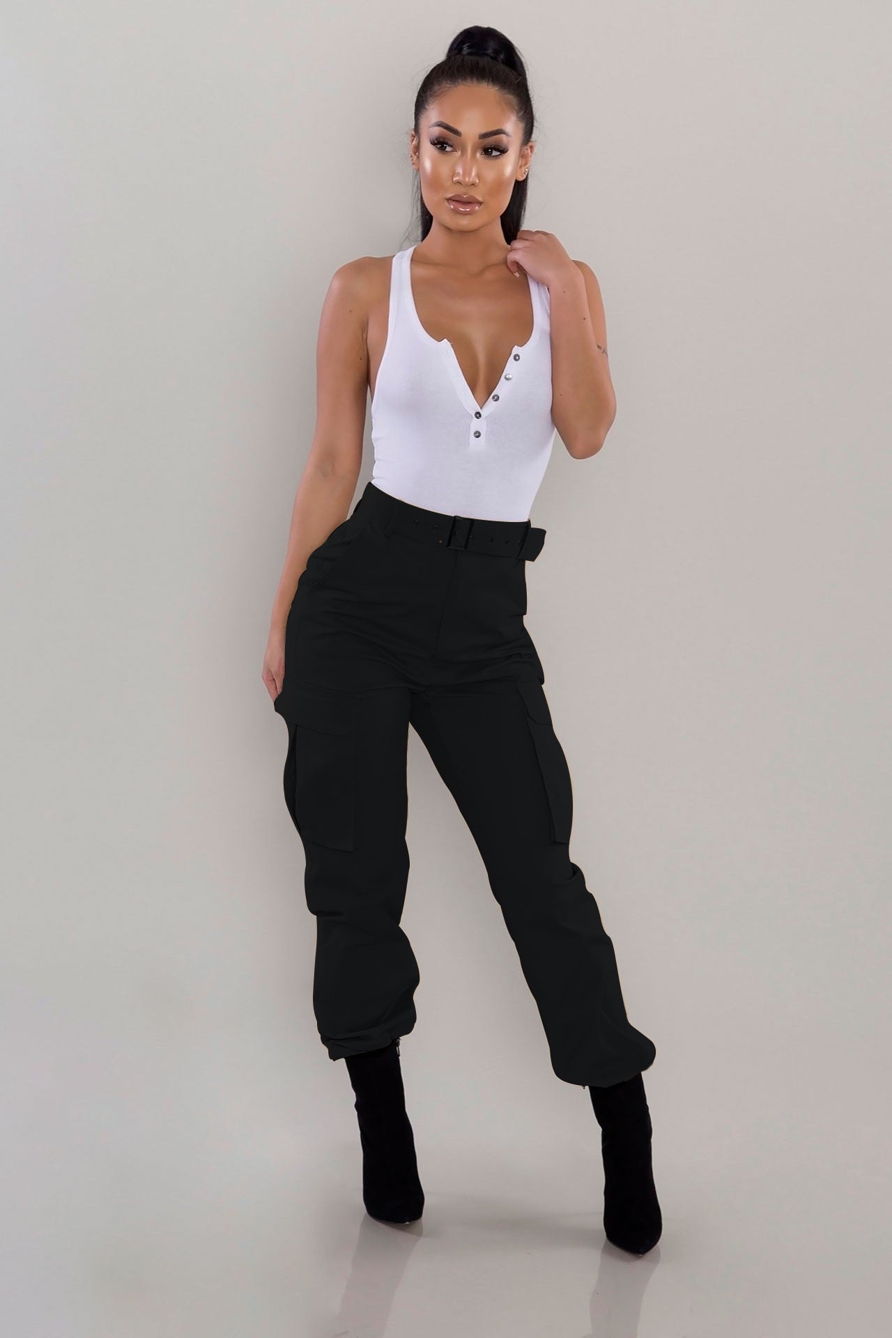 Women Fashion Casual Solid Color Cargo Pants