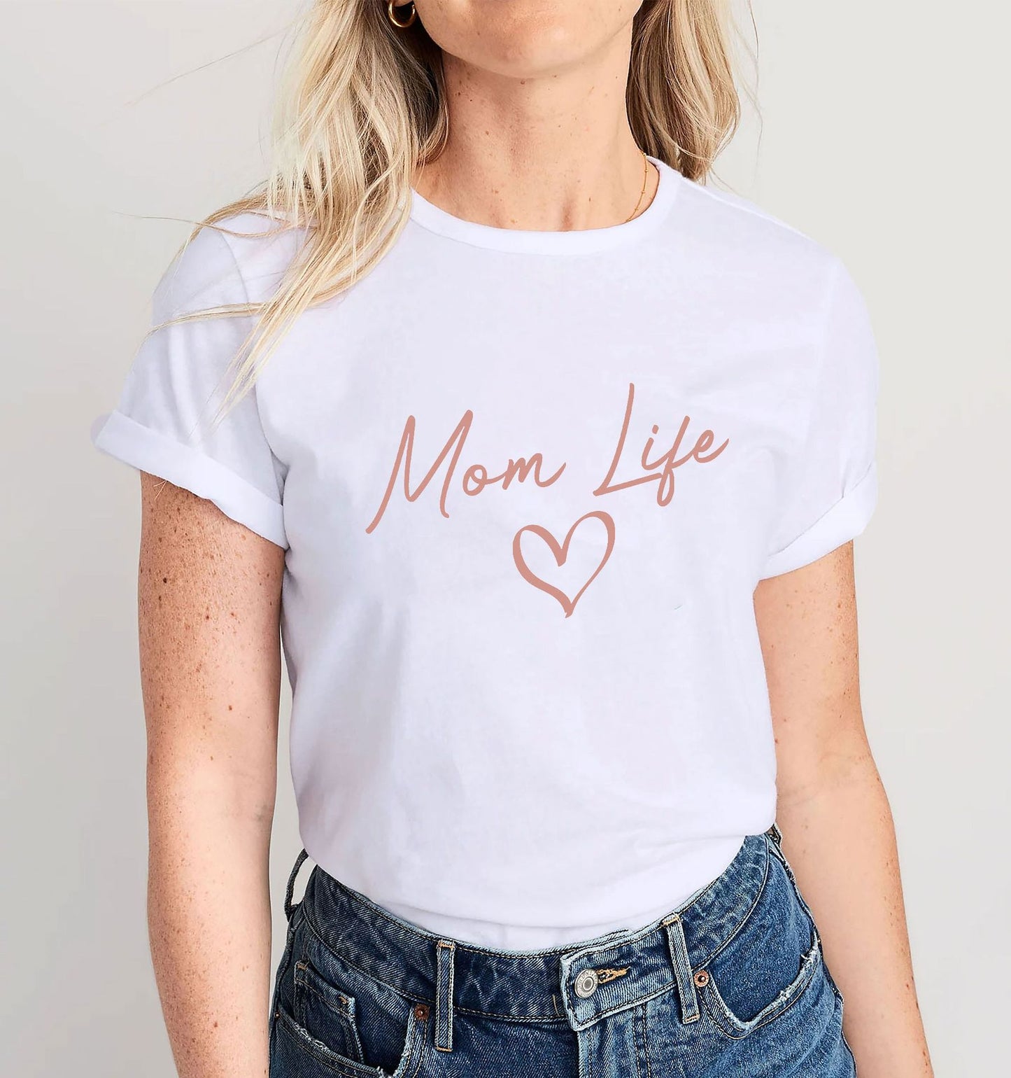 Camiseta informal de manga corta para mujer con texto "Mamá, vida de madre, feliz día de la madre"