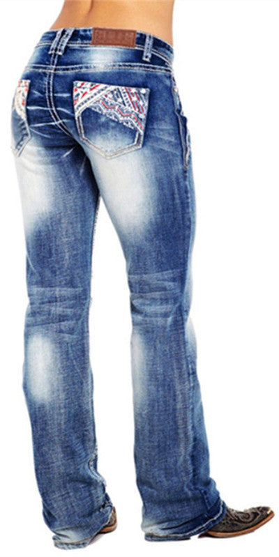 Vaqueros casuales con bolsillos y estampado de estrellas para mujer