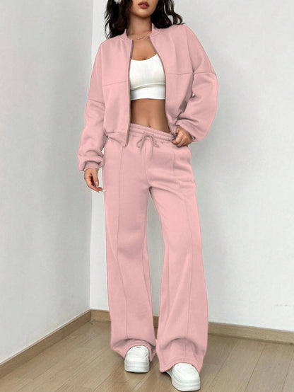Conjunto informal de dos piezas con top y pantalón con cremallera para mujer