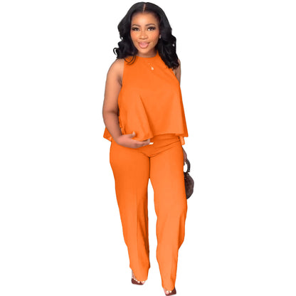 Conjunto de blusa y pantalones holgados sin mangas informales de verano para mujer