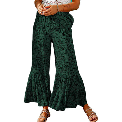 Women Retro Flared Trousers Slim Drawstring Wrinkled Casual Trousers