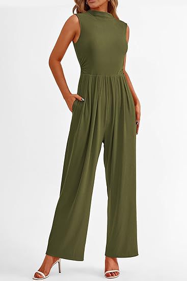 Summer Women Casual Solid Color Sleeveless Pocket Jumpsuit