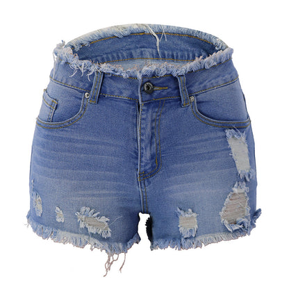 Pantalones cortos vaqueros de cintura media con borlas y cremallera rasgada para mujer