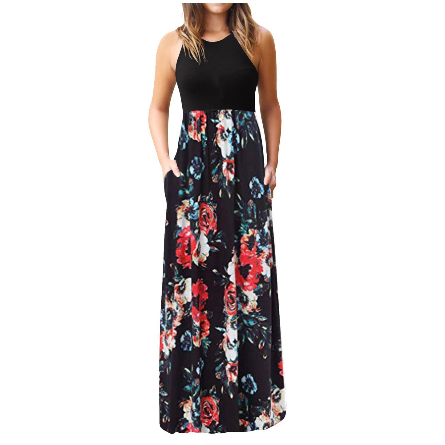 Women Fashion Casual Floral Printing Maxi Dress