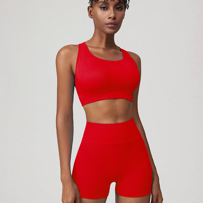 Summer Women Casual Sports Fitness Running Bra High Waist Hip Shorts Two-Piece Set