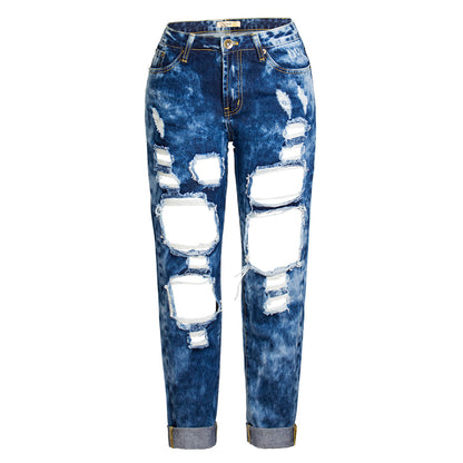 Pantalones vaqueros rectos y rotos de mezclilla para mujer, estilo casual, a la moda