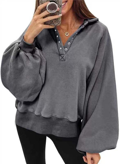 Autumn Winter Women Casual Solid Color Lantern Sleeve Hoodies