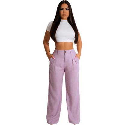 Pantalones casuales holgados, rectos y de color liso para mujer, de oficina y elegantes, a la moda