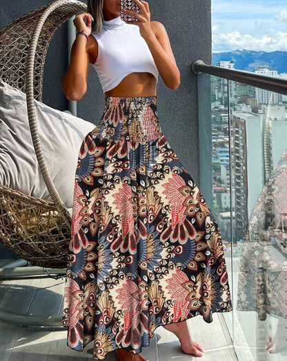 Falda holgada con estampado informal de vacaciones de verano para mujer