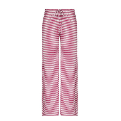 Women Fashion Casual Stripe High-Waist Lace-Up Loose Pants