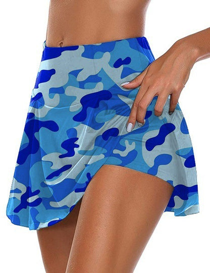 Women Edgy High Waist Color Blocking Camouflage Bodycon Casual Culottes