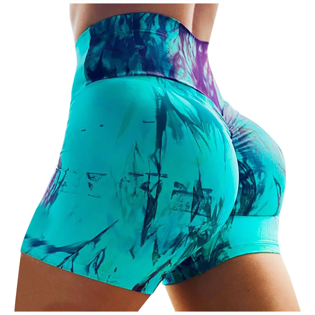 Women Casual Tie Dye Sports High Waist Yoga Biker Shorts