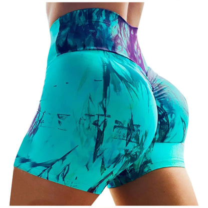 Women Casual Tie Dye Sports High Waist Yoga Biker Shorts